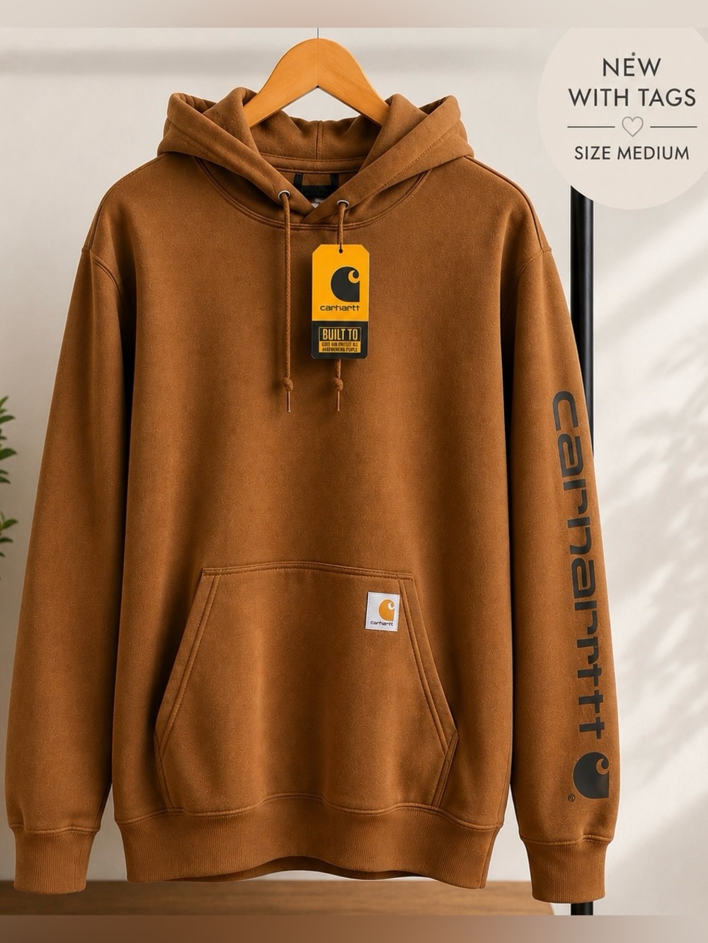 Carhartt Brown Logo Sleeve Pullover Hoodie-NWT - Medium
